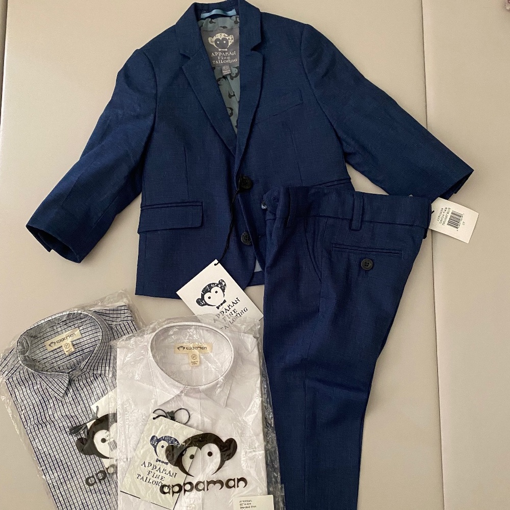 Appaman Boys Navy Suit & 2 Dress Shirts